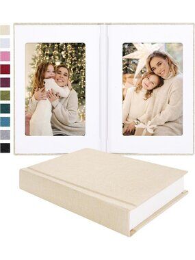 Linen Cover 4x6 Photo Album with Writing Space for 30 Photos - Beige Color